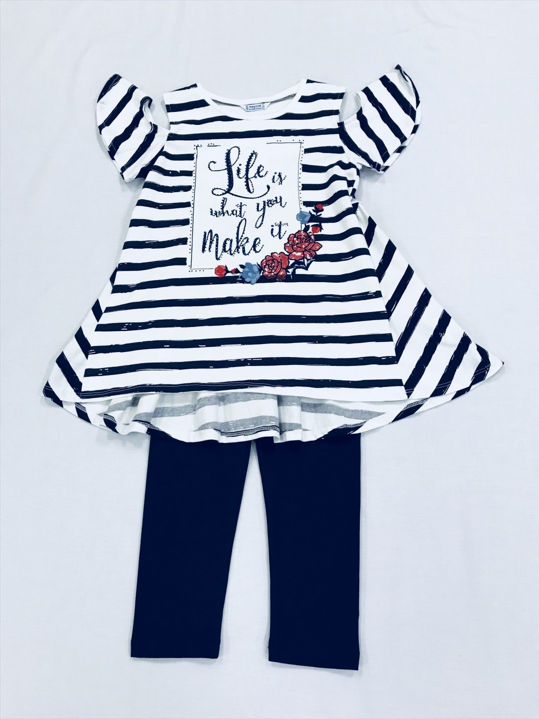 6708 NAVY STRIPED COLD SHOULDER 2-PIECE SET SIZE 8-10