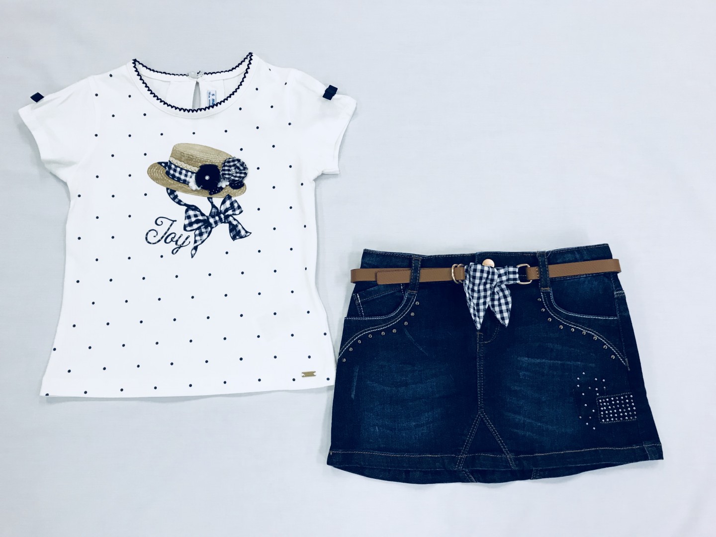 3010 WHITE BLOUSE WITH JEAN SKIRT 2-PIECE SET SIZES 3-8