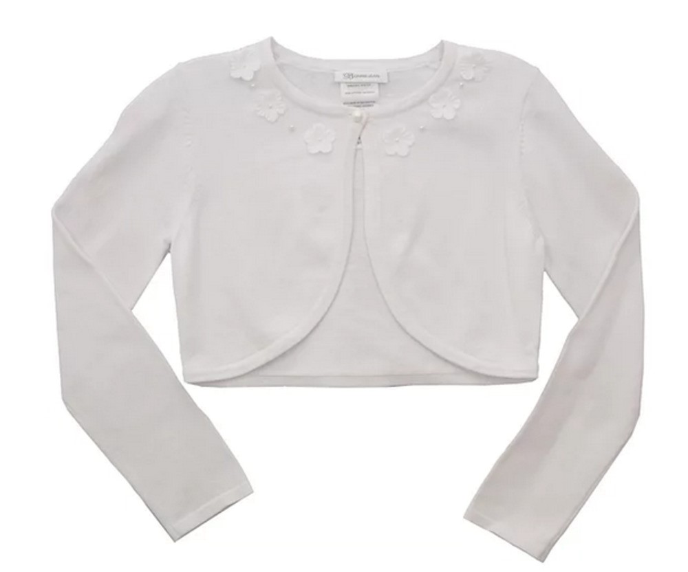 BONNIE JEAN R2-11241-SL TODDLER GIRLS WHITE ROSETTE SHRUG