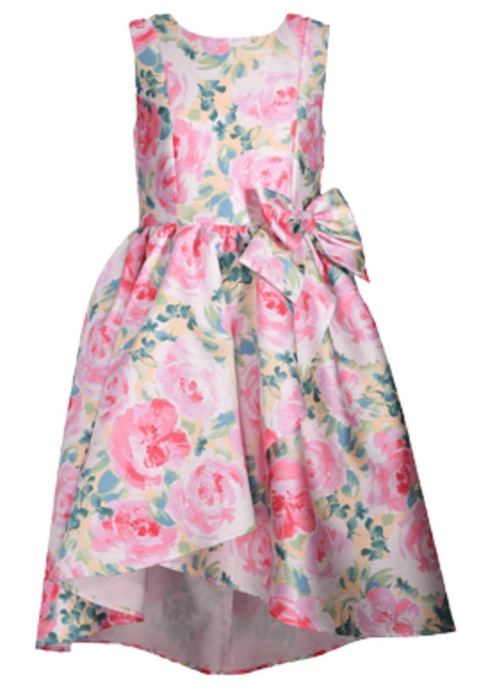 BONNIE JEAN R4-10923-DV GIRLS SHORT SLEEVE FLORAL HIGH-LOW FLORAL MIKADO DRESS