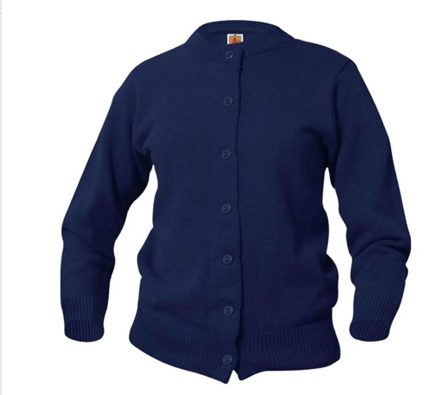 C.I.C.S. Avalon Navy Crewneck CardiganWith School LogoOptional for Grades Kindergarten-4