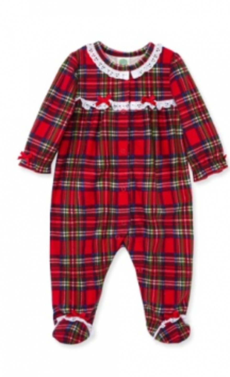 LITTLE ME LS613498 BABY GIRLS CHRISTMAS PLAID FOOTIE PAJAMA