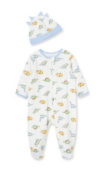 Little Me LBQ11373  Clothes for Baby Boys' 2-Piece 100% Cotton Dinomite Dinosaurs Footie Sleeper and Cap Set, Newborn