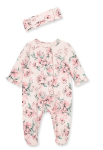 Little Me LBQ11370 Baby Girls' 2-Piece Pink Dream Floral Footie and Headband Set