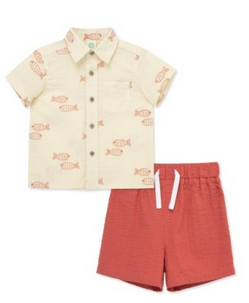 LITTLE ME LPA16033 TODDLER BOYS FISH WOVEN SHORT SET