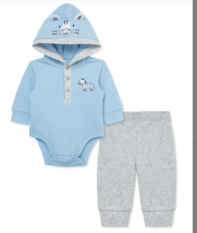 Little Me Clothes for Baby Boys' Zebra Bodysuit and Pant Set, Blue Bell