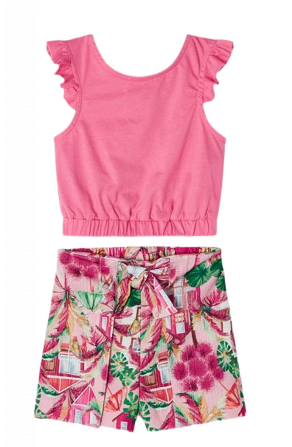 MAYORAL 3214 GIRLS PINK PALM TREE SHORT SET