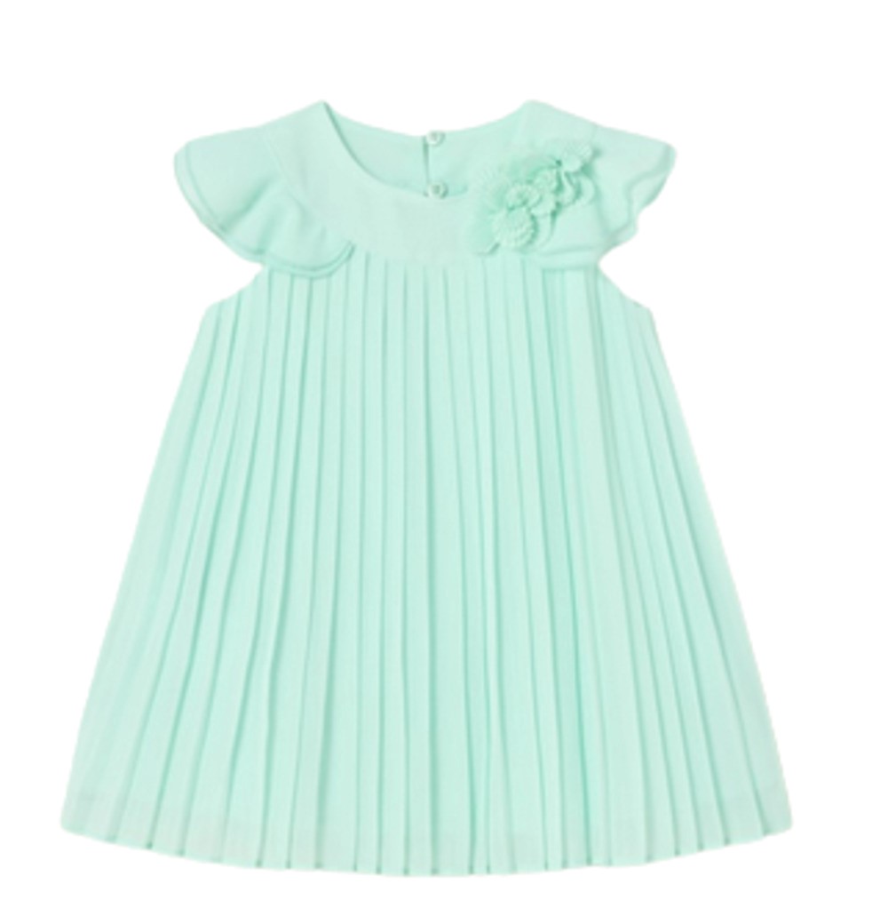 MAYORAL 1960 BABY GIRLS PLEATED AQUA TRAPEZE DRESS 