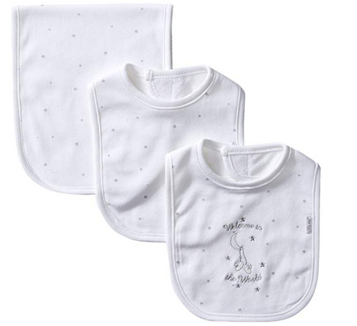 WHITE WELCOME TO THE WORLD BIB AND BURP SET