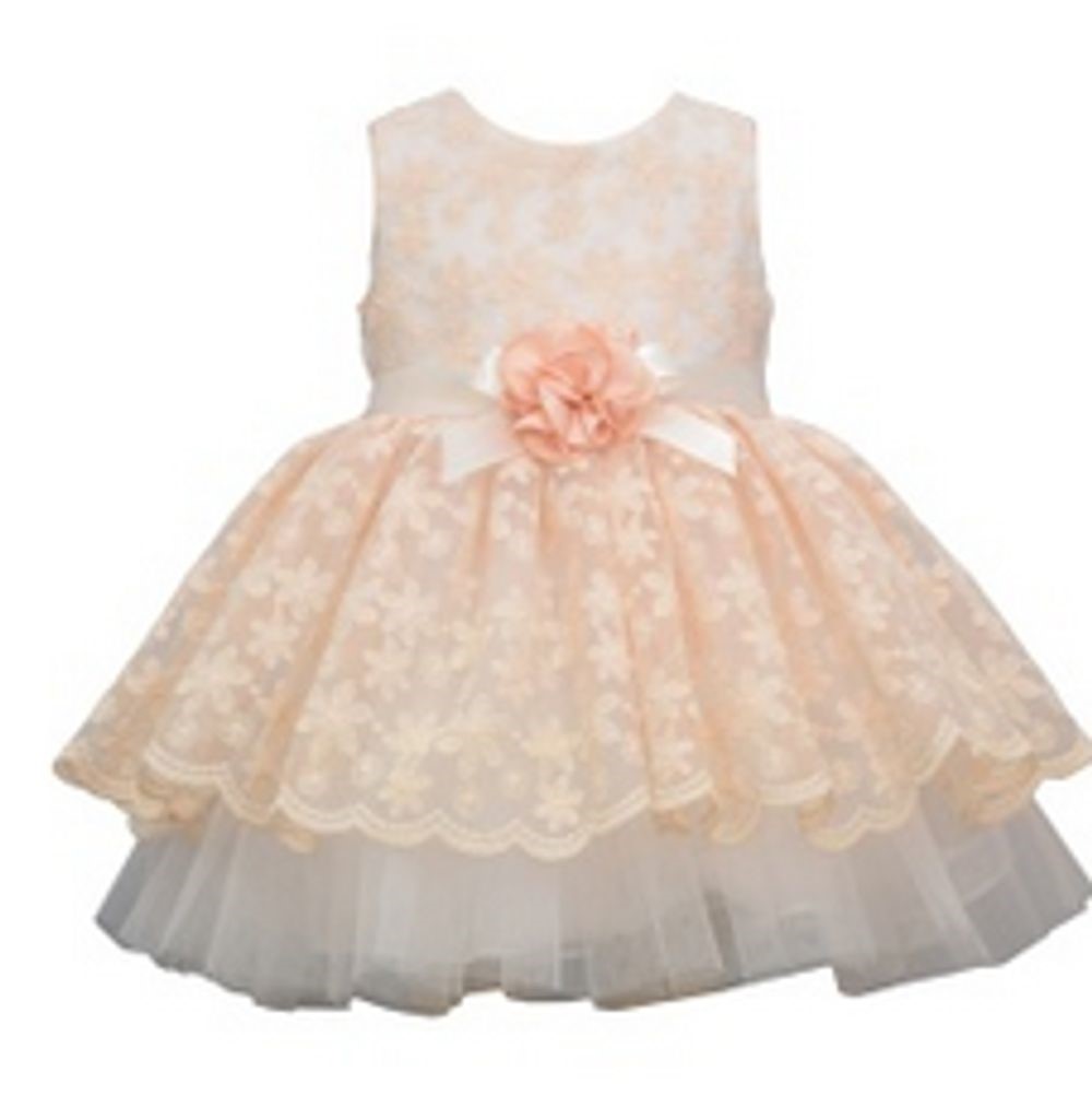 BONNIE JEAN B2-10299-DV B3-10299-DV BONNIE JEAN GIRLS BLUSH SLEEVELESS EMBROIDERED NETTING DRESS WITH RIBBON TRIM AND FLOWERS 