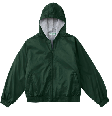 Lined Windbreaker with HoodGreenWith School Logo