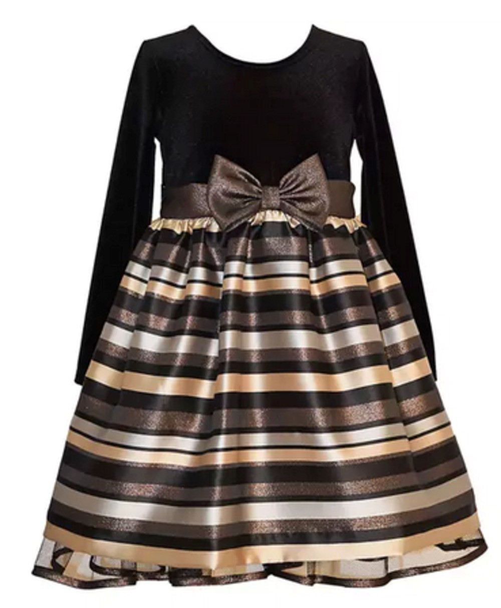 BONNIE JEAN X3-10827-DL GIRLS SPECIAL OCCASION DRESS WITH STRIPED 
BOTTOM AND LONG SLEEVE VELVETEEN TOP 