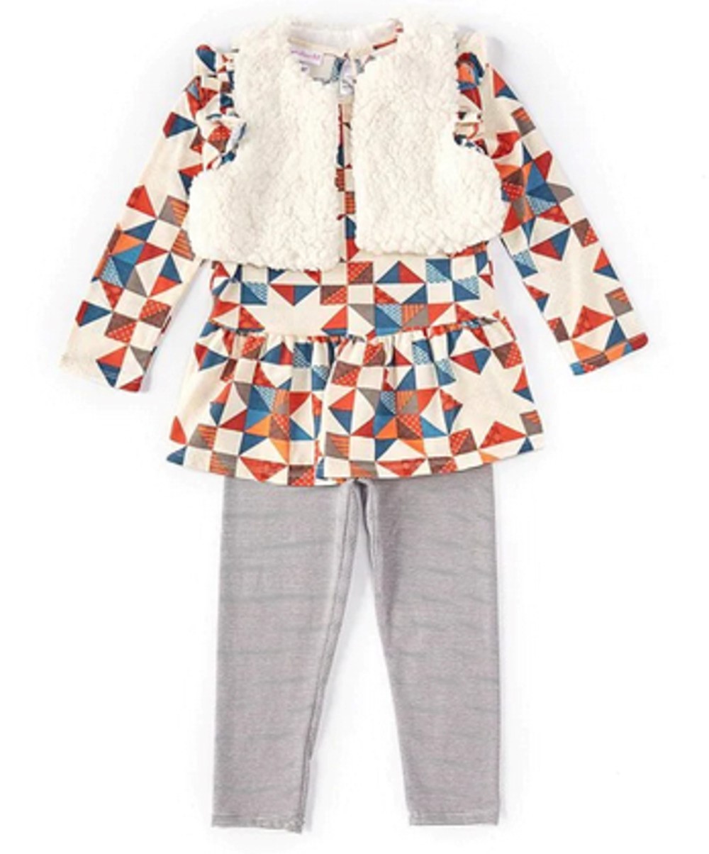 BONNIE JEAN W2-10540-PL GIRLS GEOMETRIC PATTERN VEST SET