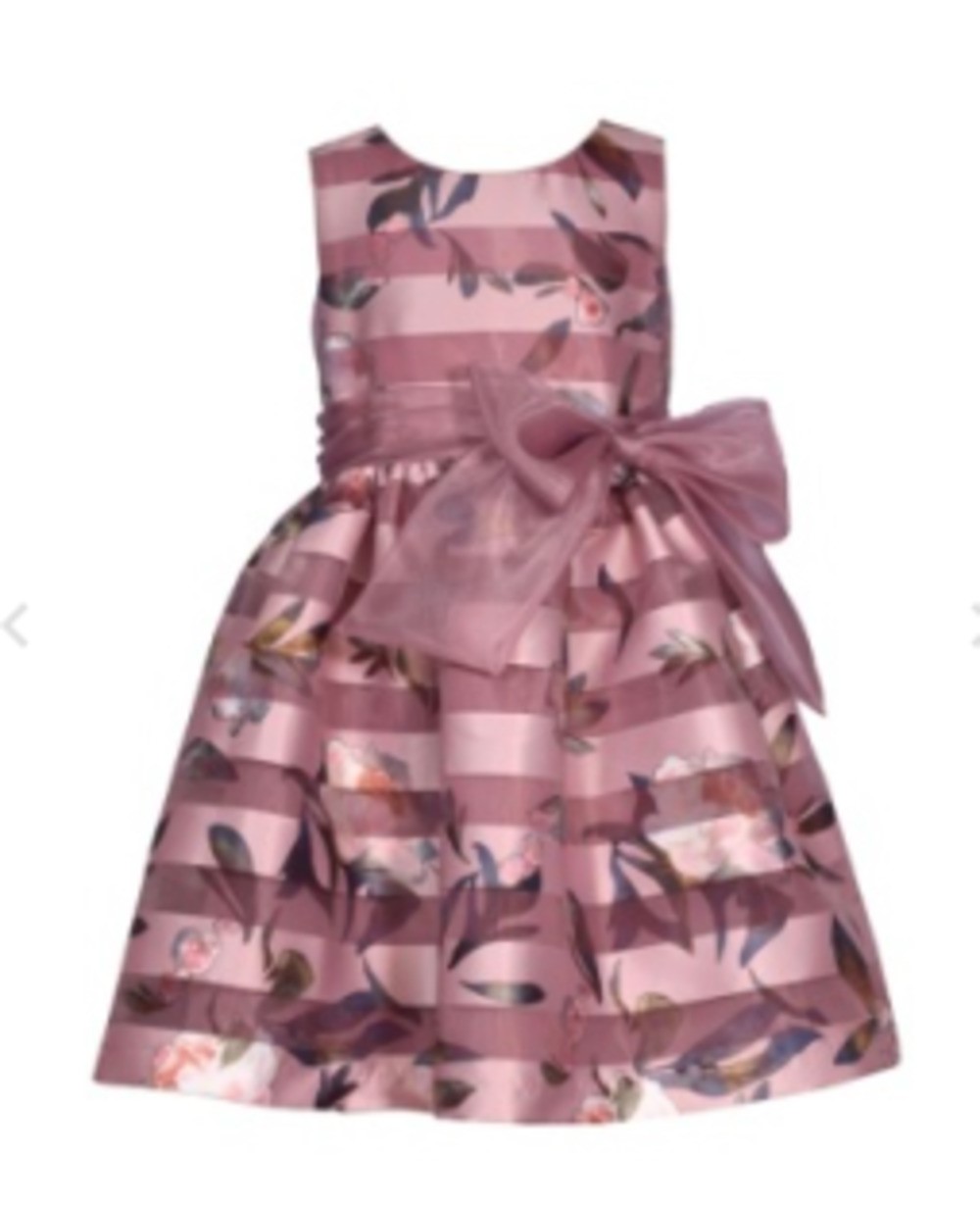 BONNIE JEAN B4-11550-DV BIG GIRLS SHADOW STRIPE DRESS WITH BOW ACCENT