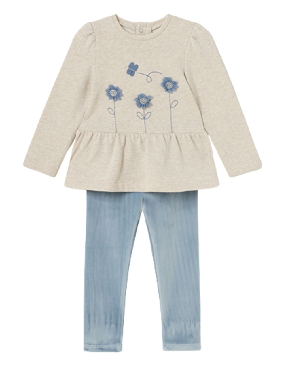 MAYORAL 2765 BABY GIRLS IVORY AND BLUE FLORAL VELOUR LEGGING SET