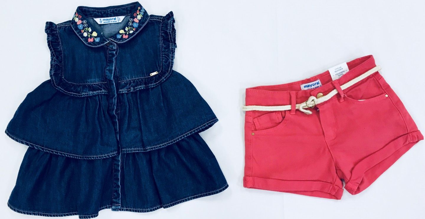 3116 JEAN TOP WITH PINK SHORTS 2-PIECE SET SIZES 3-8