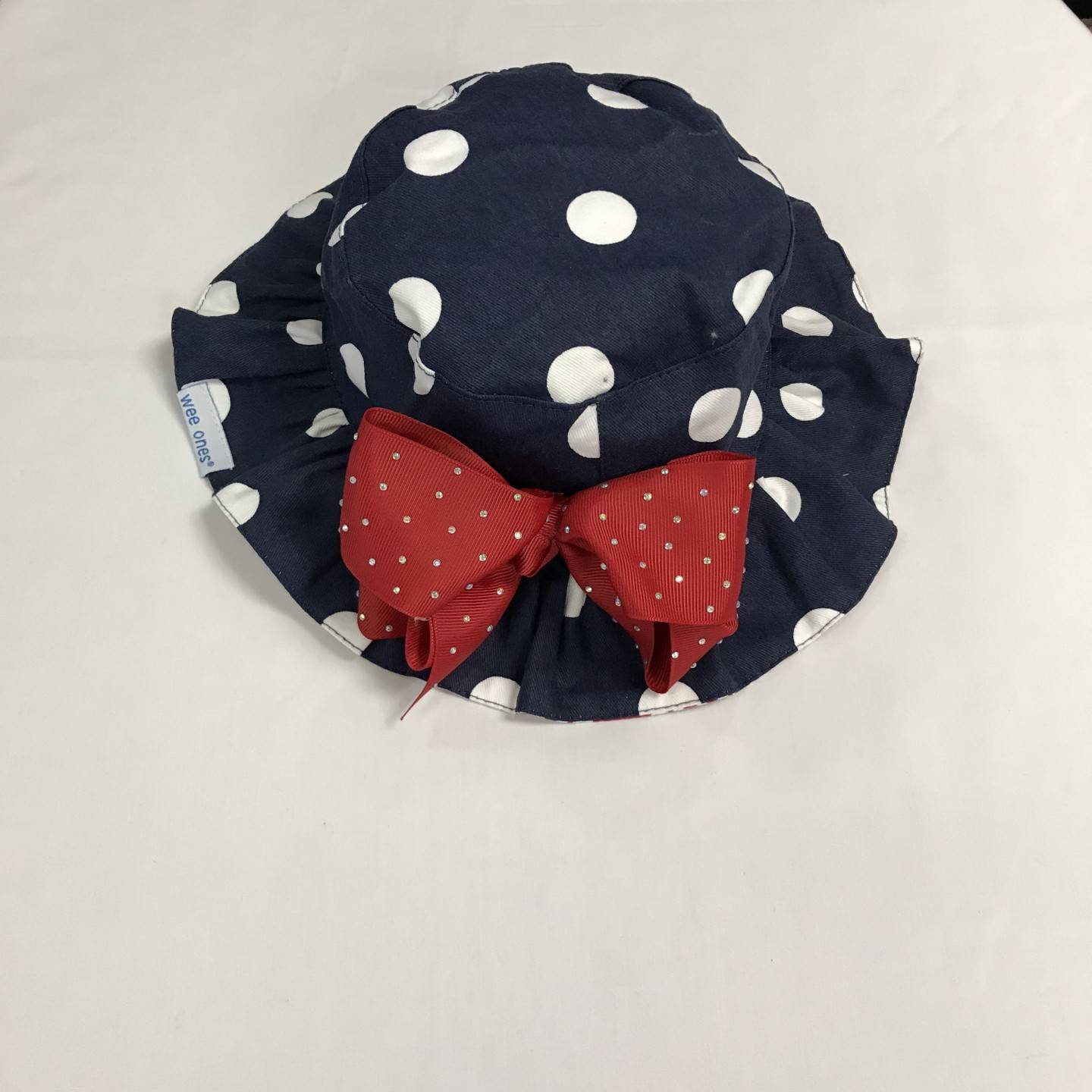 WEE ONES REVERSIBLE NAVY POLKA DOT SUN HAT SIZE 12-18 MONTHS