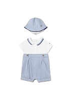 MAYORAL 1615 BABY BOYS 1 PIECE SEERSUCKER ROMPER WITH MATCHING CAP