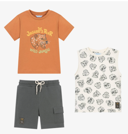 MAYORAL 3604 BOYS 3 PIECE ANIMAL PRINT SHORT SET