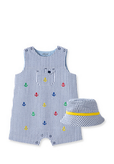 LITTLE ME L415 BABY BOYS WOVEN ANCHOR SUNSUIT WITH MATCHING HAT