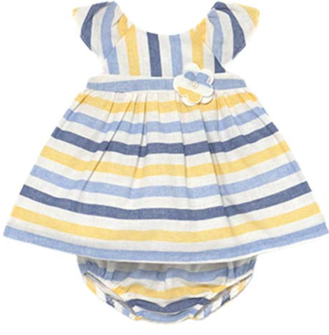 MAYORAL 1825 BABY GIRLS BLUE/YELLOW STRIPED DRESS 