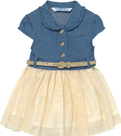 MAYORAL 1989 BABY GIRLS DRESS WITH DENIM TOP AND CREAM SPARKLY TULLE SKIRT 