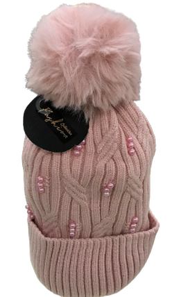 FASHION COLLECTION DUSTY ROSE KNIT HAT WITH FUR LINING