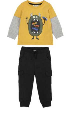 MINIBAMBA 26955EYEL BOYS MONSTER SHIRT WITH HEATHER CHARCOAL TERRY PANT