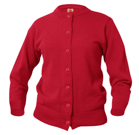 New Life Celebration Christian AcademyGirls Crewneck Cardigan RedWith School Logo