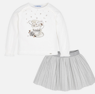 4980 TEACUP TOP WITH SILVER METALLIC SPARKLE PLEATED SKIRT