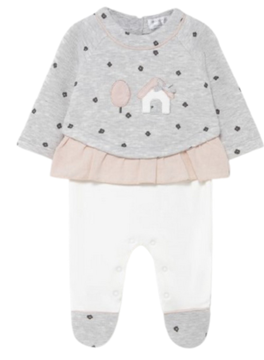 MAYORAL 2658 BABY GIRLS PEACH, IVORY AND GRAY FASHION ONE PIECE LONG SLEEVE FOOTIE