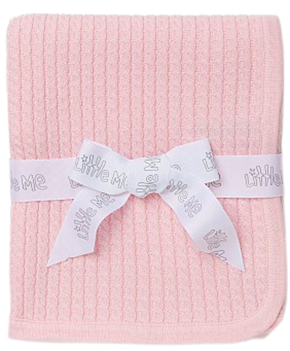 LITTLE ME L677 BABY GIRLS PINK CABLE KNIT BLANKET